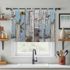 Blue Grey Wooden Bedroom Curtains 63 Inch Length, Window Curtains Tab Top, Farmhouse Barn Sunflowers Retro Light Filtering Window Treatments Drapes 42"x63" 2 Panel