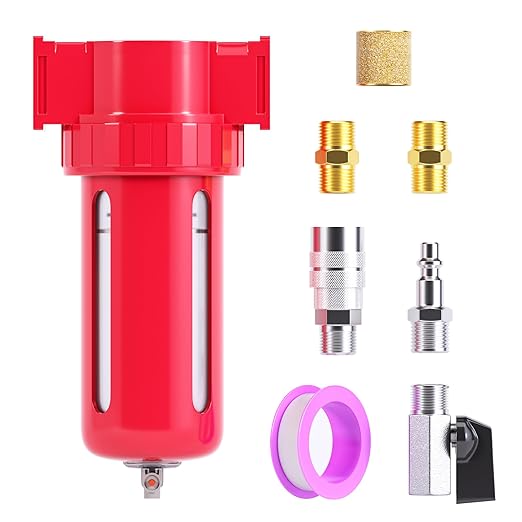 TAILONZ PNEUMATIC 0-150PSI 3/8 Inch NPT Aluminum Alloy Compressed Air Filter，Release Bowl Used for Pneumatic Tools and Air Compressors