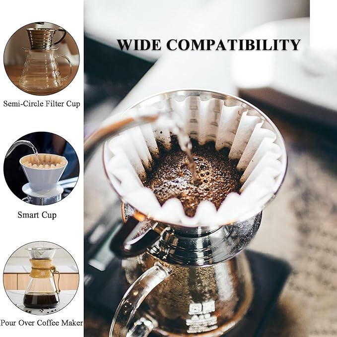 1-2 Cup White Coffee Filters, 100 Count Unbleached Basket Coffee Filter Paper for Miniature Mr Coffee, Small Coffee Maker, Single Serve Coffee Pot, Pour Over Coffee Kit