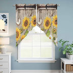 Farmhouse Sunflowers Swag Valances for Windows, Rustic Barn Doors Flowers Butterfly Wooden Rod Pocket Kitchen Curtains Valance, Small Window Curtains Swag for Cafe Living Room, 2 Panels, 36x36 inch