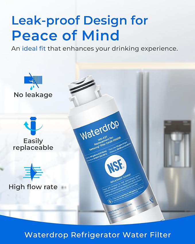 Waterdrop DA29-00020B Refrigerator Water Filter, Replacement for Samsung HAF-CIN/EXP, DA29-00020B-1, Reduce Lead, Benzene, Chlorine, bad Taste and Odor, 4 Filters(Package May Vary)