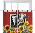 Cows Sunflowers Kitchen Curtains 45 Inch Length, Short Cafe Window Curtains Tab Top, Spring Botanical Floral Bees Red Barn Light Filtering Window Treatments Tier Drapes 27.5"x45" 2 Panel