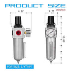 NANPU Industrial Grade Heavy Duty Particulate Filter & Air Regulator, Metal Bowl, Suitable for Paint Spray (1/2" NPT, Auto Drain)