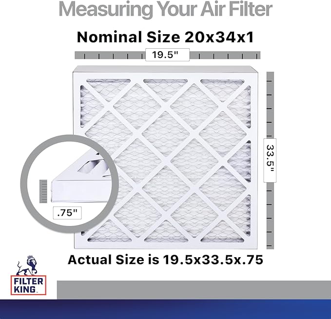 Filter King 20x34x1 Air Filter | 4-PACK | Carbon MERV 8 HVAC Pleated A/C Furnace Filters | MADE IN USA | Actual Size: 19.5 x 33.5 x .75"
