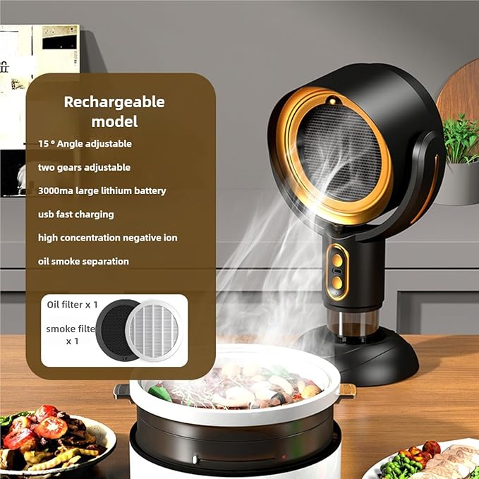 Smoke Buddy – Smoke Purifier for Smoking Indoors, Portable Rechargeable Smoke Fan for Smoking Indoors with Removable Washable Filter – Eliminates Smoke & Odors for BBQ & Hot Pot (gold,rechargeable)