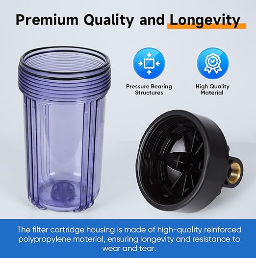 PUREPLUS 2-Stage Whole House Water Filtration System, Reduces Iron, Manganese, Chlorine & Odor, 10" x 4.5" Blue Housings, 1" Inlet/Outlet, RFN Iron & Certified CTO Carbon Filters