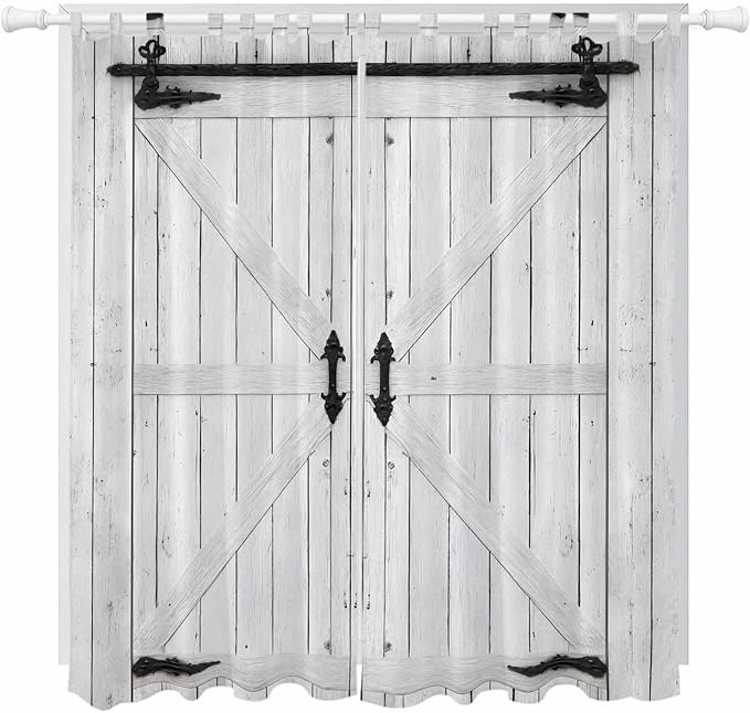 Farmhouse Wood Grain Living Room Curtains 84 Inch Length, Window Curtains Tab Top, Vintage Country Barn Gate Grey Light Filtering Window Treatments Drapes 52"x84" 2 Panel