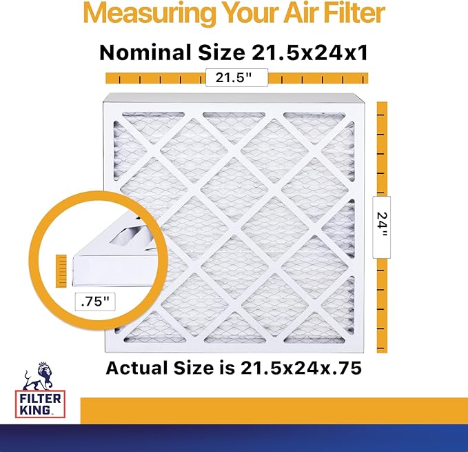 Filter King 21.5x24x1 Air Filter | 12-PACK | MERV 13 HVAC Pleated A/C Furnace Filters | MADE IN USA | Actual Size: 21.5 x 24 x .75"