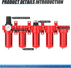 1/4" NPT Industrial Grade 5 Stage Aluminum Air Drying System,Double Coalescing Filter,Particulate Filter,Double Desiccant Dryer and Air Regulator,Manual Drain For Plasma Cutter and Paint Spray