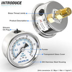 MEANLIN MEASURE 0~15Psi Dry Low Pressure Gauge Stainless Steel 1/4" NPT 2" FACE DIAL Waterproof for Water Oil Air Well Pump Tank Tire Pressure Test Back Mount, with 1/2" NPT and 3/8" NPT Hex Bushing