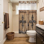 Wood Barn Door No Hook Shower Curtain with Snap in Liner Set, Waterproof Shower Curtains for Bathroom, Wooden Plank Fabric Shower Curtain, See Through Mesh Top Window, 54" W x 78" L