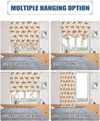 Tie Up Curtains for Windows, Summer Camels Adjustable Balloon Nature Linen Textured Kitchen Curtain, Farmhouse Retro Cartoon Desert Animals Thermal Insulated Curtains for Window, 42" x 54"