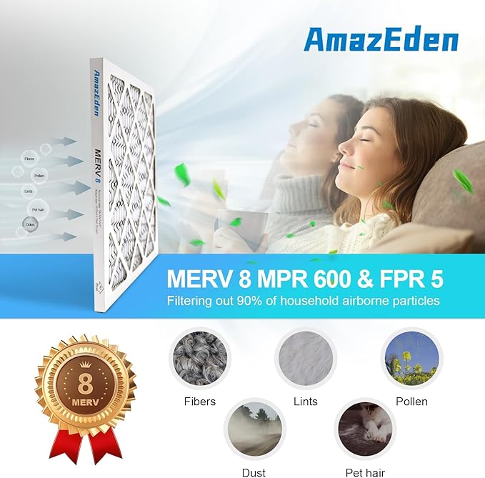 14x14x1 Air Filter 6 Pack (MERV 8) HVAC AC Furnace Air Filters 14x14 Pleated Dust Defense Replacement for Home MPR 600 FPR 5 (Actual Size: 13.75x13.75x0.75 Inches)