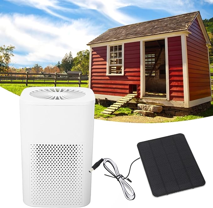 99.97% Filtration Efficiency Powerful Motor Solar Powered Portable Air Purifier for Bedroom, 880 sq ft Coverage, Solar Panel 10W, Dog House, Chicken Coop, Auto