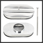 15" Polished Aluminum Air Cleaner Assembly Kit Alloy Oval Partial Half Finned with Element
