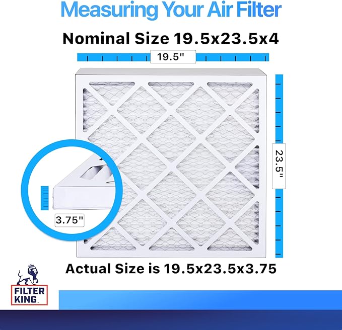 Filter King 19.5x23.5x4 Air Filter | 5-PACK | MERV 8 HVAC Pleated A/C Furnace Filters | MADE IN USA | Actual Size: 19.5 x 23.5 x 3.75"