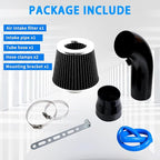 3 Inch Universal Cold Air Intake Filter Kit with Stainless Steel Filter and Aluminum Alloy Pipe, Automotive Air Filter High Induction Flow (Black)