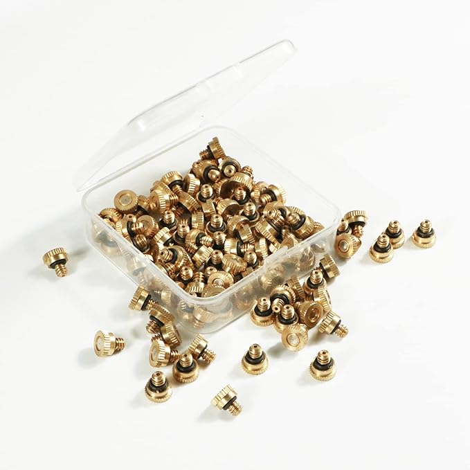 KUWAN 0.016" Orifice (0.4mm) Thread UNC 10/24 Brass Misting Nozzles Low Pressure Atomizing Misting Sprayer Water Hose Nozzle for Greenhouse, Landscaping, Outdoor Cooling Mister System (200PCS)