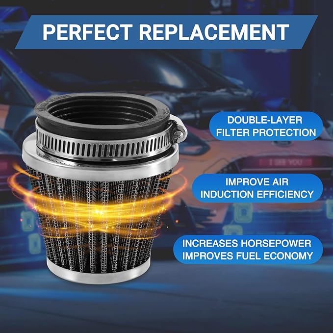 50mm Cold Air Intake Filter for Motorcycle Turbo Vent Breather Air Intake Black- 4Pcs
