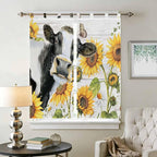 Retro Farmhouse Floral Bathroom Curtains 63 Inch Length, Window Curtains Tab Top, Yellow Sunflowers Cows Butterfly Wood Light Filtering Window Treatments Drapes 52"x63" 2 Panel