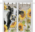 Yellow Sunflowers Bedroom Curtains 72 Inch Length, Window Curtains Tab Top, Farmhouse Cow Barn Doors Floral Butterfly Light Filtering Window Treatments Drapes 52"x72" 2 Panel