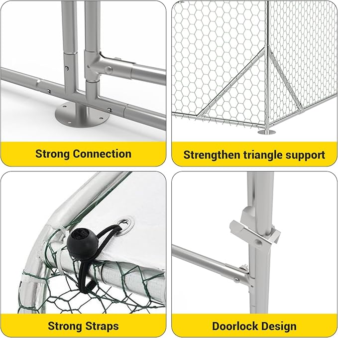 9.8X19.7x6.6FT, Large Walk in Chicken Run Pen Cage, Metal Coop Clearance with Double Door, Chicken Runs for Yard with Cover, Outdoor Cages for Chickens and Range Poultry, Large Chicken Coops