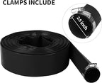2.5" x 50 FT Pool Backwash Hose, Black Heavy Duty Reinforced PVC Lay Flat Water Discharge Hose for Swimming Pool Filter Pump,with 2 Clamp