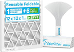 Reusable 12x12x1 Air Filter (MERV 8), 1 Foldable Frame + 6 Refills (Not Individual Filters), Greener HVAC AC Furnace Air Filters MPR 700&FPR 5(Actual Size:11.75"x11.75"x0.75")
