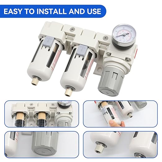 3/8"-Air-Dryer-for-Compressor - Double Air Filters Drying-System, Semi-Auto Drain Pressure Regulator Combo