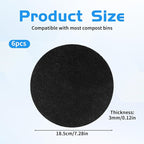 6 Pack Charcoal Filters for Compost Bucket, 7.25 in Round Compost Filters for Countertop Bin, Replacement Compost Bin Filter for Home Kitchen Compost Bins