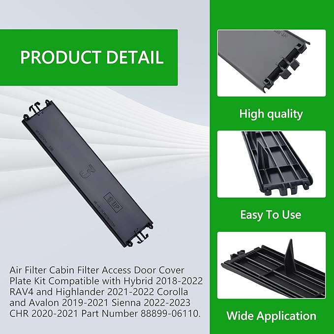 88899-06110 Cabin Air Filter Cover Plate Black Plastic Replacement Access Lid Cover Fits for RAV4 Hybrid 2018-2022, Highlander 2021-2022 Corolla, Avalon 2019-2021, Sienna 2022-2023, CHR 2020-2021