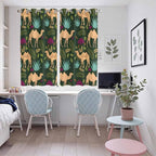 2 Panel Kitchen Cafe Curtains, Retro Desert Camel Sunlight Filtering Nature Air Through, Window Decor Tier Curtains for Living Room 104W x 63L inch Tropical Animal Aloe Vera Leaves Dark Green