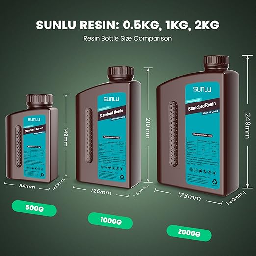 SUNLU 3D Printer Resin, 1kg Fast Curing Standard 3D Resin for LCD DLP SLA Resin 3D Printers, 395-405nm UV Light Curing 3D Printing Liquid Photopolymer Resin, Low Shrinkage, High Precision, 1000g, Grey