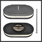 15" Black Aluminum Valve Covers Air Cleaner Kit Oval Full Polished Finned Compatible with Classic Chevy Ford