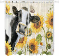 Yellow Sunflowers Living Room Curtains 96 Inch Length, Window Curtains Tab Top, Country Cow Flower Butterfly Farmhouse Cream Light Filtering Window Treatments Drapes 52"x96" 2 Panel