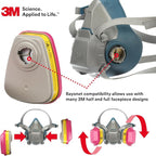 3M P100 Respirator Cartridge/Filter 60923, 1 Pair, NIOSH Approved, Helps Protect Against Organic Vapors, Acid Gases, and Particulates, Magenta, Yellow