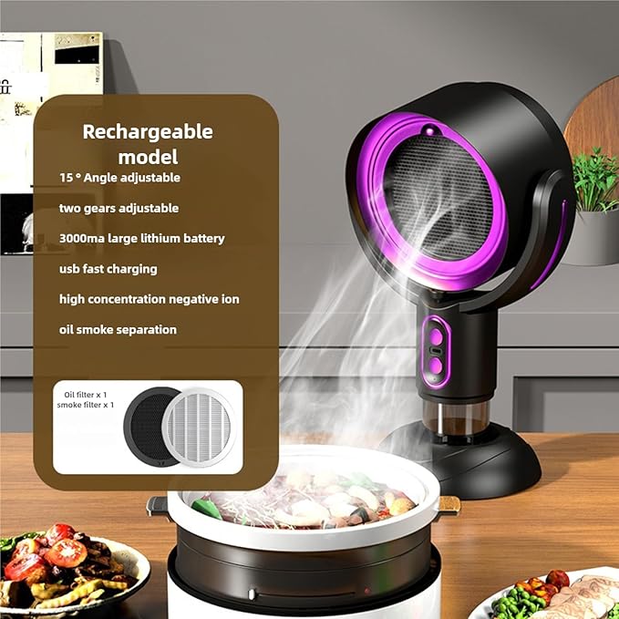 Smoke Buddy – Smoke Purifier for Smoking Indoors, Portable Rechargeable Smoke Fan for Smoking Indoors with Removable Washable Filter – Eliminates Smoke & Odors for BBQ & Hot Pot (purple,rechargeable)