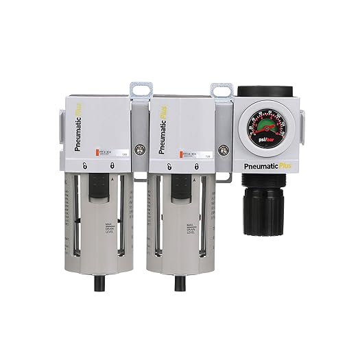 PneumaticPlus PPC4C-N06G StageAir Drying System- Air Particulate 5 Micron Filter, 0.3 Micron Coalescing Filter & Air Pressure Regulator Combo 3/4" NPT,Poly Bowl-Guard, Manual Drain,Embedded Gauge