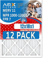 12x18x1 Air Filter MERV 11 Rating, 12 Pack of Furnace Filters Comparable to MPR 1000, MPR 1200 & FPR 7 - Made in USA by AIRX FILTERS WICKED CLEAN AIR.