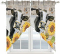 Yellow Sunflowers Swag Valances for Windows, Farmhouse Cow Barn Doors Floral Butterfly Rod Pocket Kitchen Curtains Valance, Kitchen Window Curtains Swag for Cafe Living Room, 2 Panels, 36x45 inch