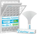 Reusable 14x20x1 Air Filter (MERV 8), 1 Foldable Frame + 6 Refills (Not Individual Filters), Greener HVAC AC Furnace Air Filters MPR 700&FPR 5(Actual Size:13.75"x19.75"x0.75")