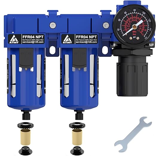 1/2" NPT Air Dryer System,Air Compressor Filter Dryer,5 and 5 Micron Filter Cartridge,Semi-Auto Drain, Metal Bracket-Blue