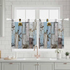Blue Grey Wooden Kitchen Curtains 24 Inch Length, Small Window Curtains Tab Top, Farmhouse Barn Sunflowers Retro Light Filtering Short Window Treatments Tier Drapes 27.5"x24" 2 Panel