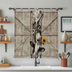 Funny Farm Animals Living Room Curtains 84 Inch Length, Window Curtains Tab Top, Vintage Barn Brown Sunflowers Light Filtering Window Treatments Drapes 42"x84" 2 Panel