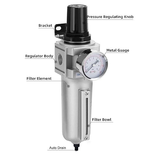 NANPU Industrial Grade Heavy Duty Particulate Filter & Air Regulator, Metal Bowl, Suitable for Paint Spray (3/4" NPT, Auto Drain)