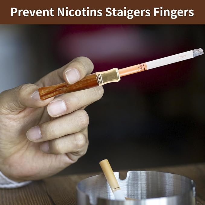 Cigarette Filters Brown Cow Horn Pattern Reusable Clean Tar Tobacco Filter with Multi-Filtering for Standard Size Cigarettes Ø8mm,Slim Cigarettes Ø5mm