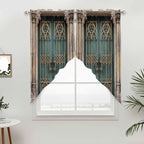 Turquoise Vintage Door Swag Valances for Windows, Countryside Barn Abstract Art Rod Pocket Kitchen Curtains Valance, Kitchen Window Curtains Swag for Cafe Bathroom Living Room, 2 Panels, 36x45 inch