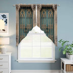 Turquoise Vintage Door Swag Valances for Windows, Countryside Barn Abstract Art Rod Pocket Kitchen Curtains Valance, Kitchen Window Curtains Swag for Cafe Bathroom Living Room, 2 Panels, 36x45 inch