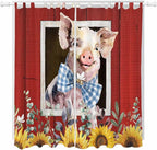 Pig Sunflowers Living Room Curtains 96 Inch Length, Window Curtains Tab Top, Eucalyptus Leaves Floral Bees Red Barn Light Filtering Window Treatments Drapes 52"x96" 2 Panel