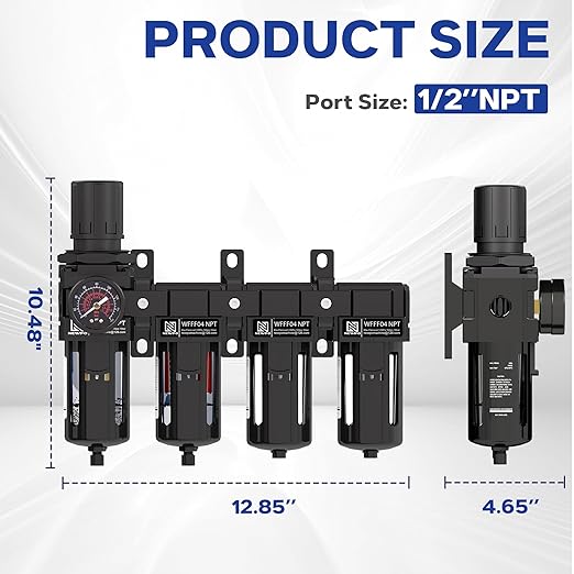 NEWPO 1/2'' NPT 4 Stage Air Dryer for Compressor,Air Drying System, Filter Regulator Dryer Combo for Plasma Cutter and Paint Spray,Semi-Auto Drain (Black)